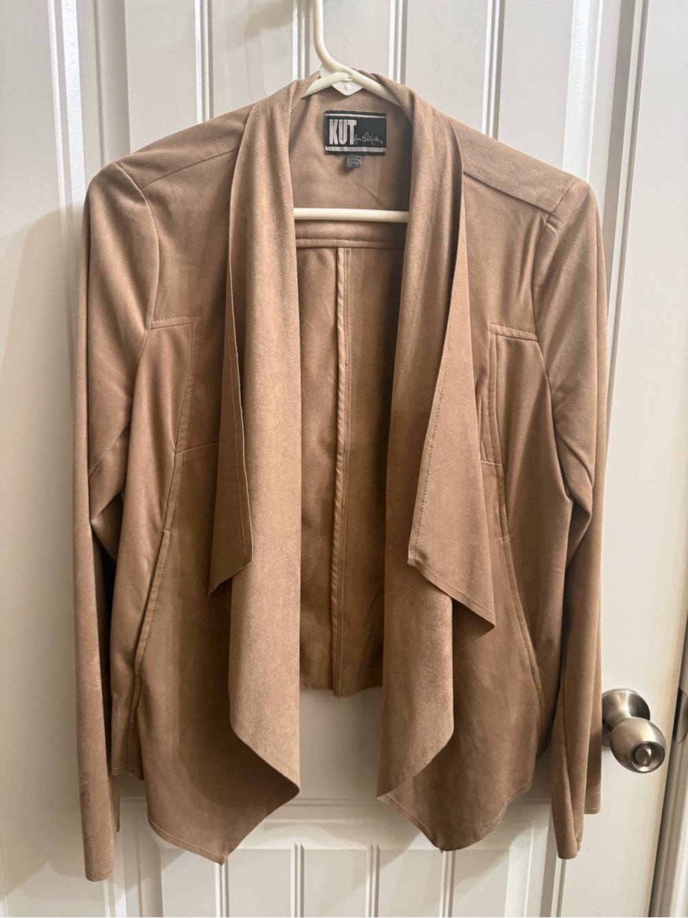 Kut from the Kloth Taupe Suede-Look Open Drape Blazer